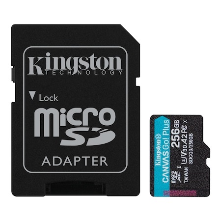 Card memorie Kingston Micro SDXC Canvas GO Plus, 256GB, Clasa 10, UHS-I + Adaptor